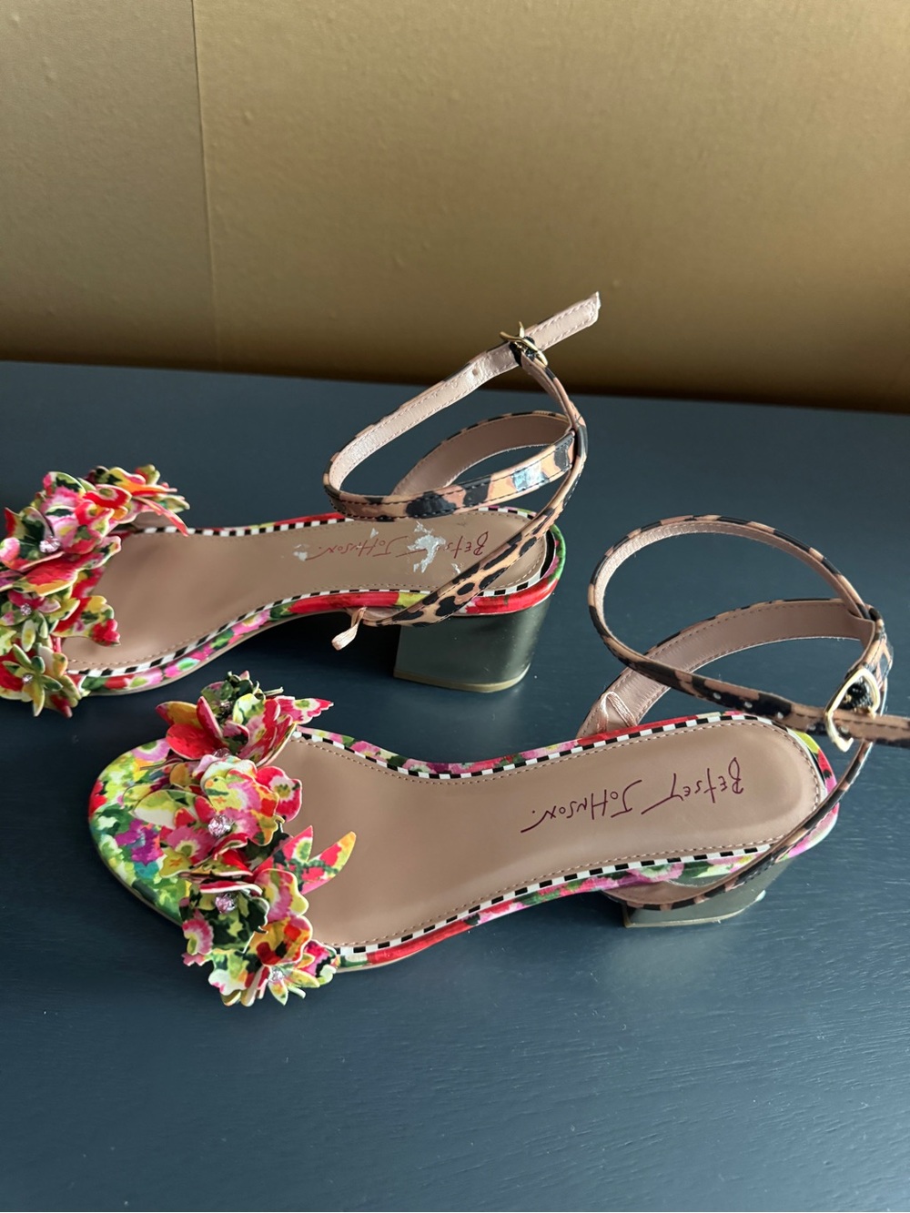 Betsey Johnson Floral Multicolor Ankle-Strap Block Sandals - Picture 3 of 4